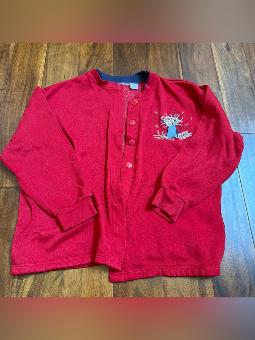 Vintage Floral Garden Cardigan Womens Medium Red Embroidered